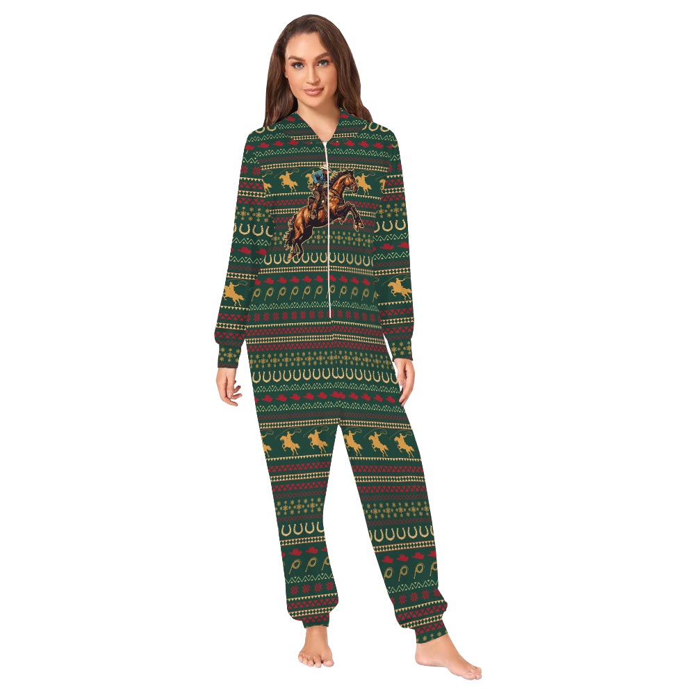 Cowboy Family Pajama Onesies With Pockets Green