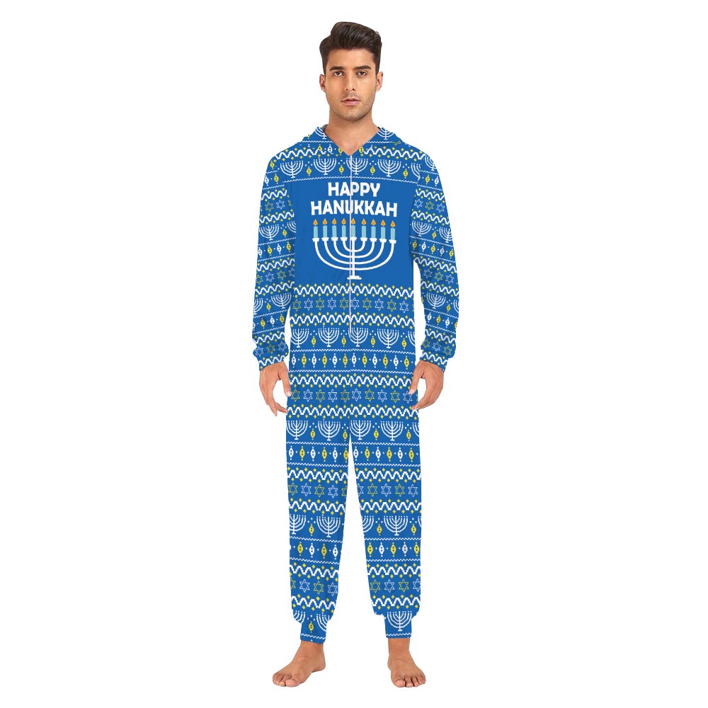 Happy Hanukkah Family Onesie Pajamas Blue