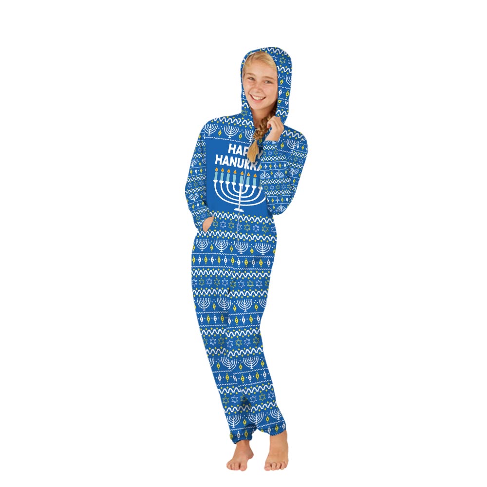 Happy Hanukkah Family Onesie Pajamas Blue