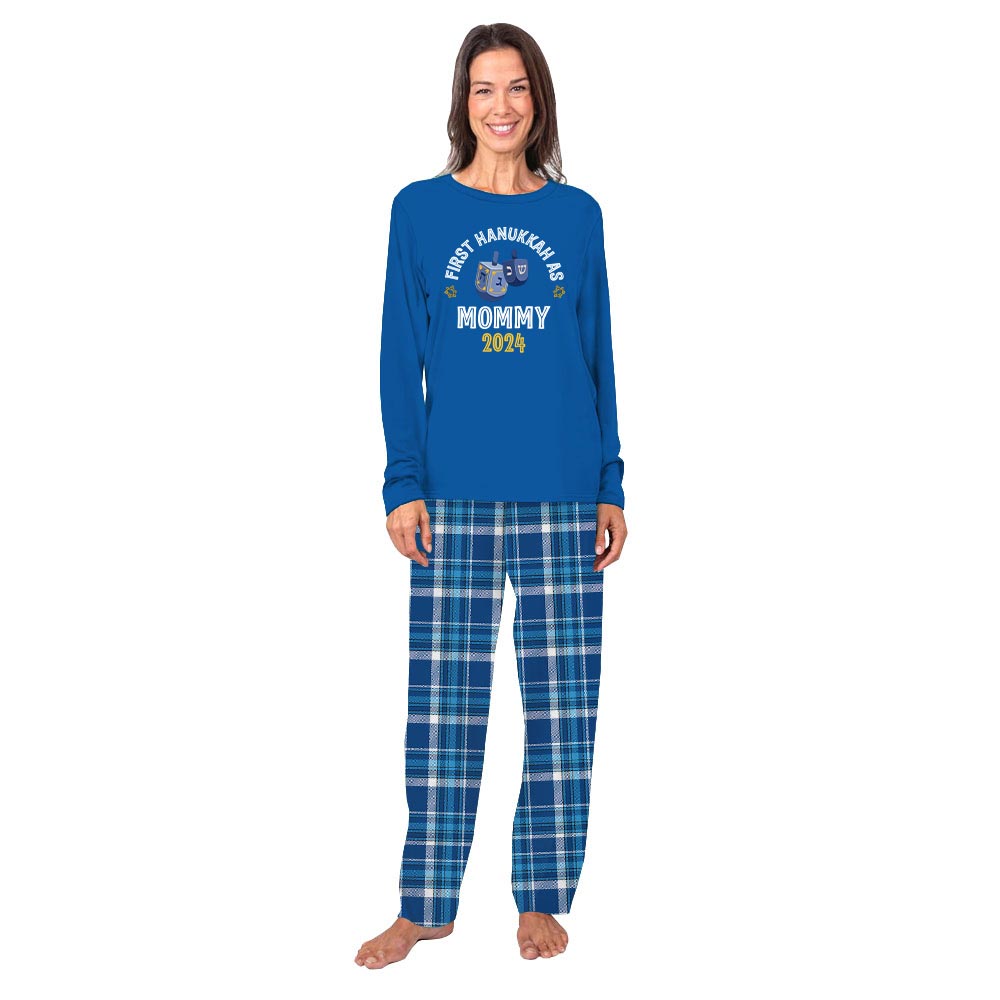 First Hanukkah Matching Pajamas Blue Plaid [Custom Year]