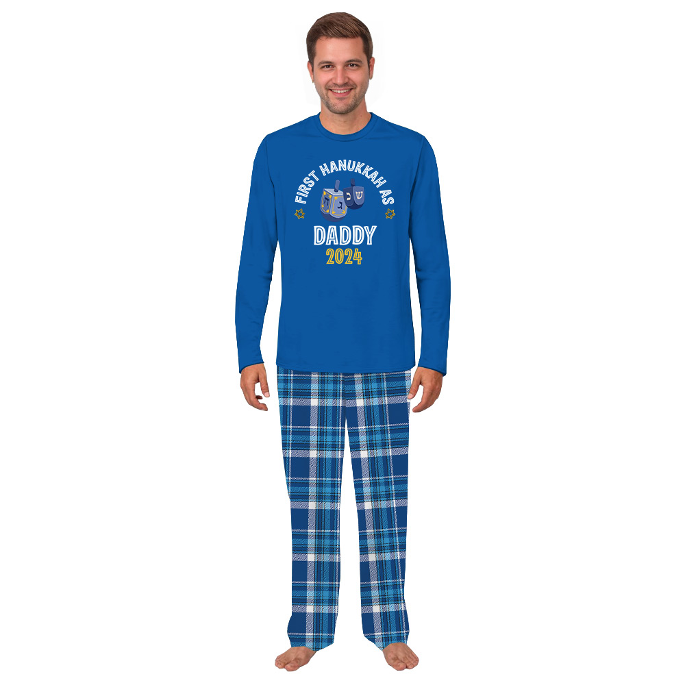 First Hanukkah Matching Pajamas Blue Plaid [Custom Year]
