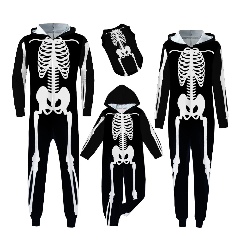 Skeleton Halloween Family Pajama Onesies With Pockets Skeleton Halloween Family Pajama Onesies With Pockets