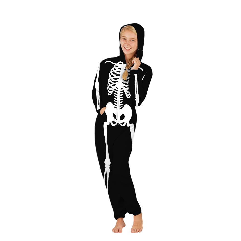 Skeleton Halloween Family Pajama Onesies With Pockets Skeleton Halloween Family Pajama Onesies With Pockets