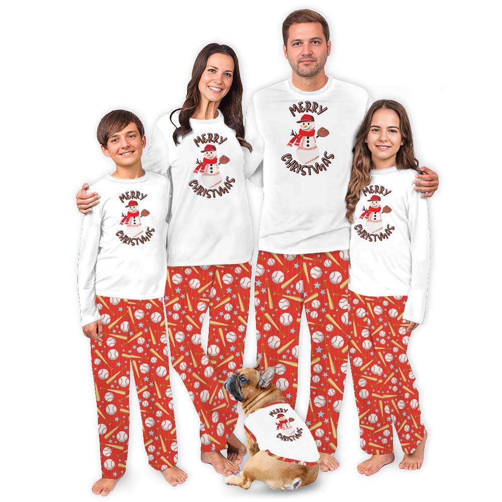 Festive Baseball Christmas PJs Tops And Pants Matching Family Festive Baseball Christmas PJs Tops And Pants Matching Family