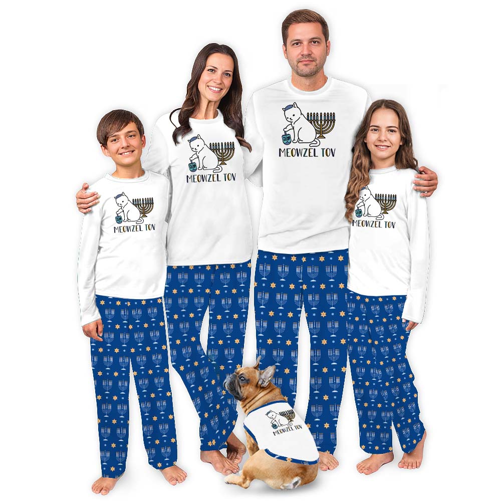 Cute Jewish Cat Menorah Family Hanukkah Pajamas Top And Pants Cute Jewish Cat Menorah Family Hanukkah Pajamas Top And Pants