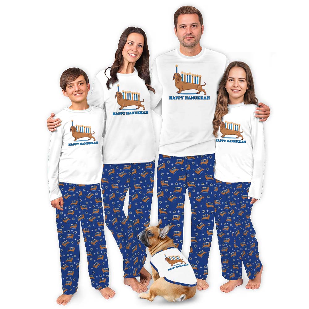 Matching Hanukkah Family Pajamas With Dog Blue White Matching Hanukkah Family Pajamas With Dog Blue White