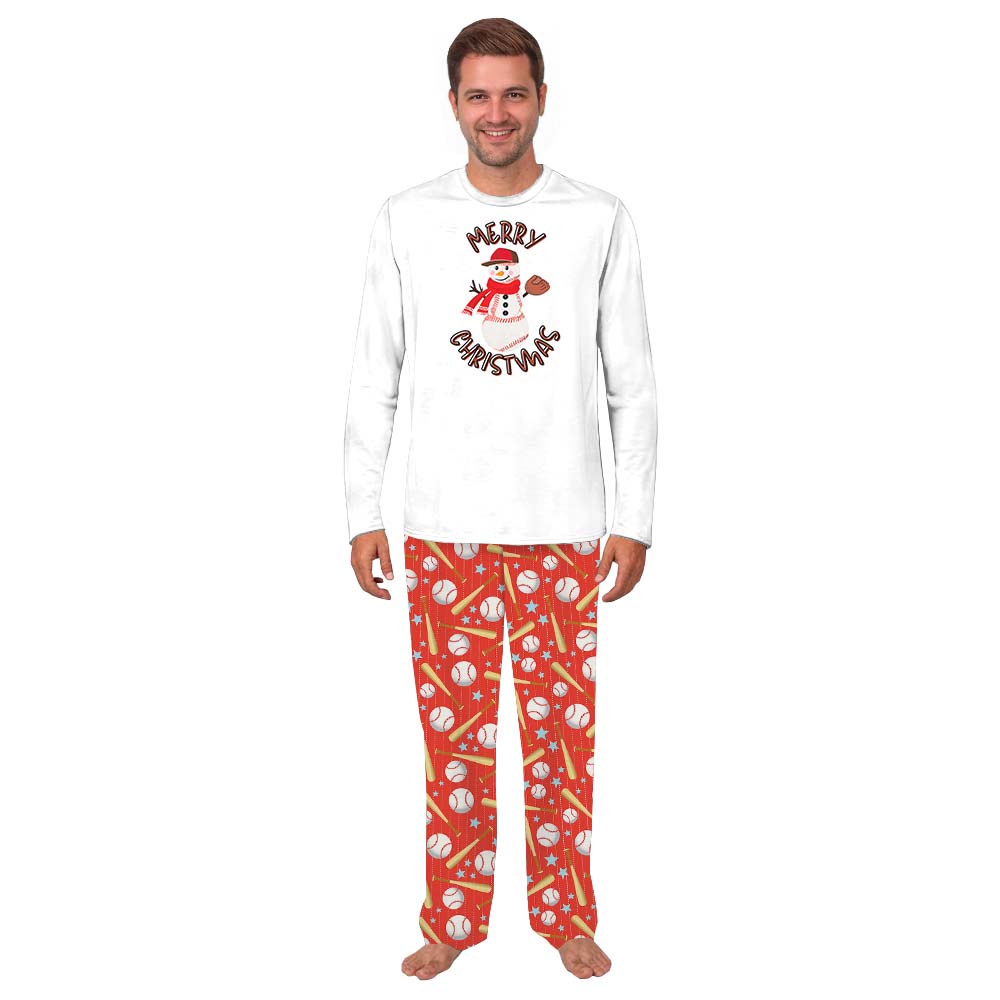 Festive Baseball Christmas PJs Tops And Pants Matching Family Festive Baseball Christmas PJs Tops And Pants Matching Family