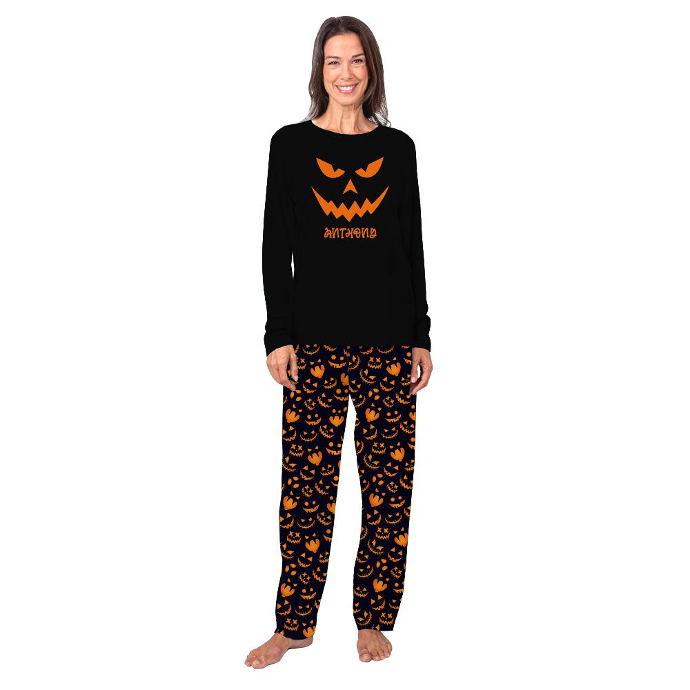 Personalized Pumpkin Face Plus Size Halloween Pjs Family Personalized Pumpkin Face Plus Size Halloween Pjs Family