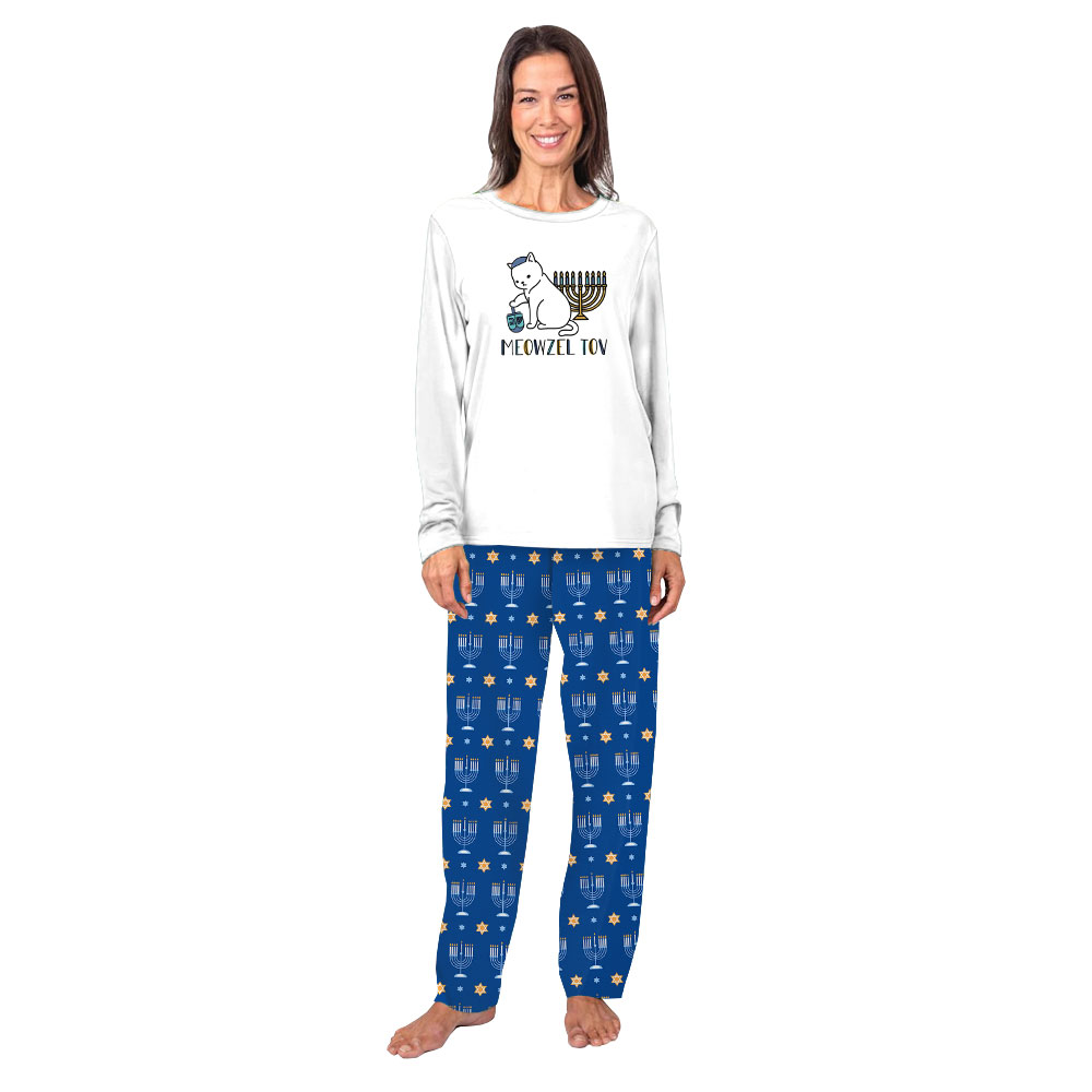 Cute Jewish Cat Menorah Family Hanukkah Pajamas Top And Pants Cute Jewish Cat Menorah Family Hanukkah Pajamas Top And Pants