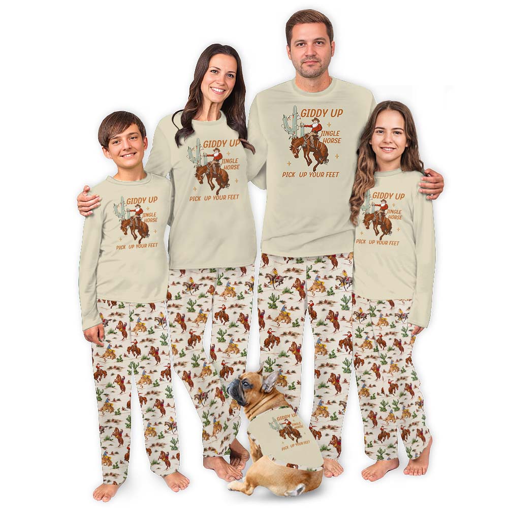 Festive Cowboy Santa Pajamas For Christmas Beige