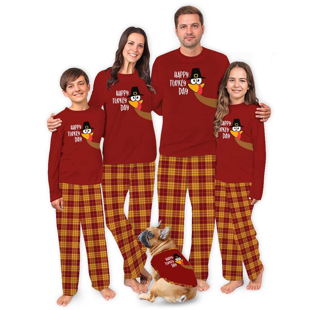 Happy Turkey Day Thanksgiving Pajamas Family Red Yellow Happy Turkey Day Thanksgiving Pajamas Family Red Yellow