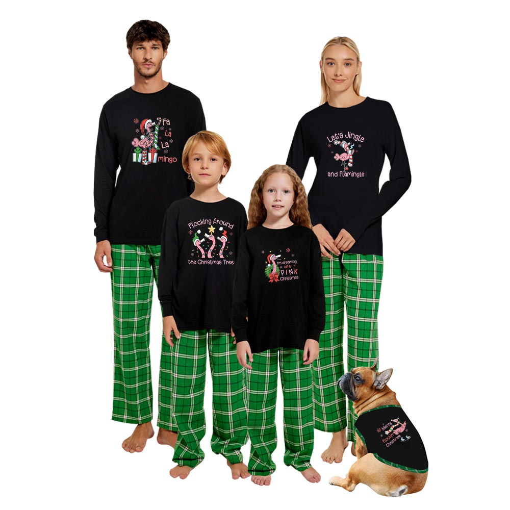 Personalized Pink Flamingo Christmas Family Pajamas Matching Cotton