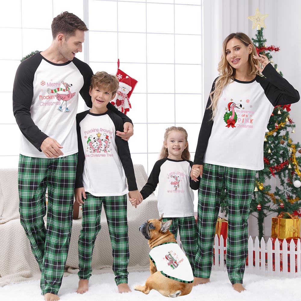 Personalized Flamingo Plaid Family Christmas Pajamas
