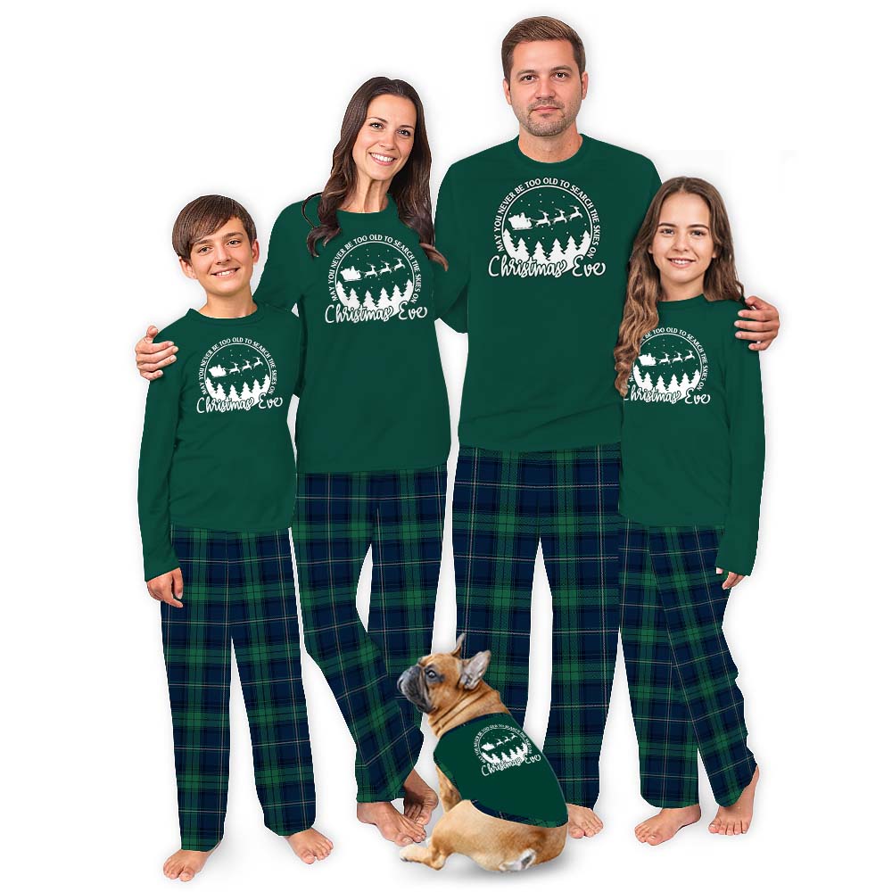 Christmas Eve Navy Blue And Green Christmas Pajamas Family