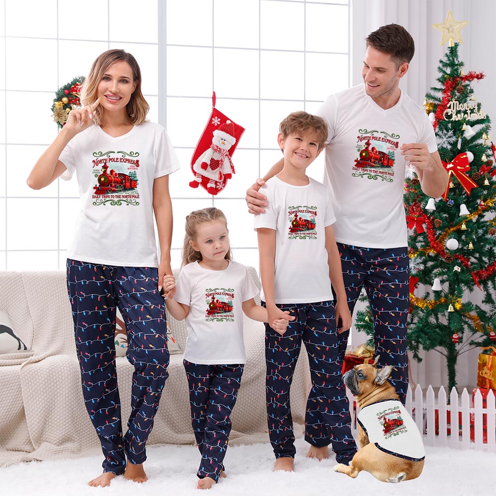 Festive Polar Express Train Jammies Matching Short Sleeves Festive Polar Express Train Jammies Matching Short Sleeves