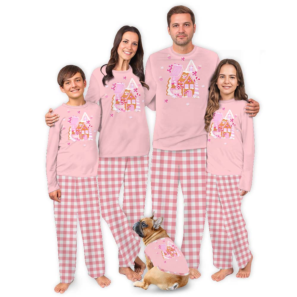 Sweet Pink Gingerbread House Christmas Pajamas Family Buffalo Plaid Sweet Pink Gingerbread House Christmas Pajamas Family Buffalo Plaid