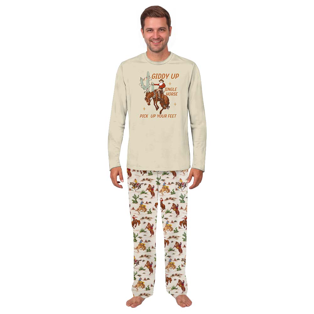 Festive Cowboy Santa Pajamas For Christmas Beige
