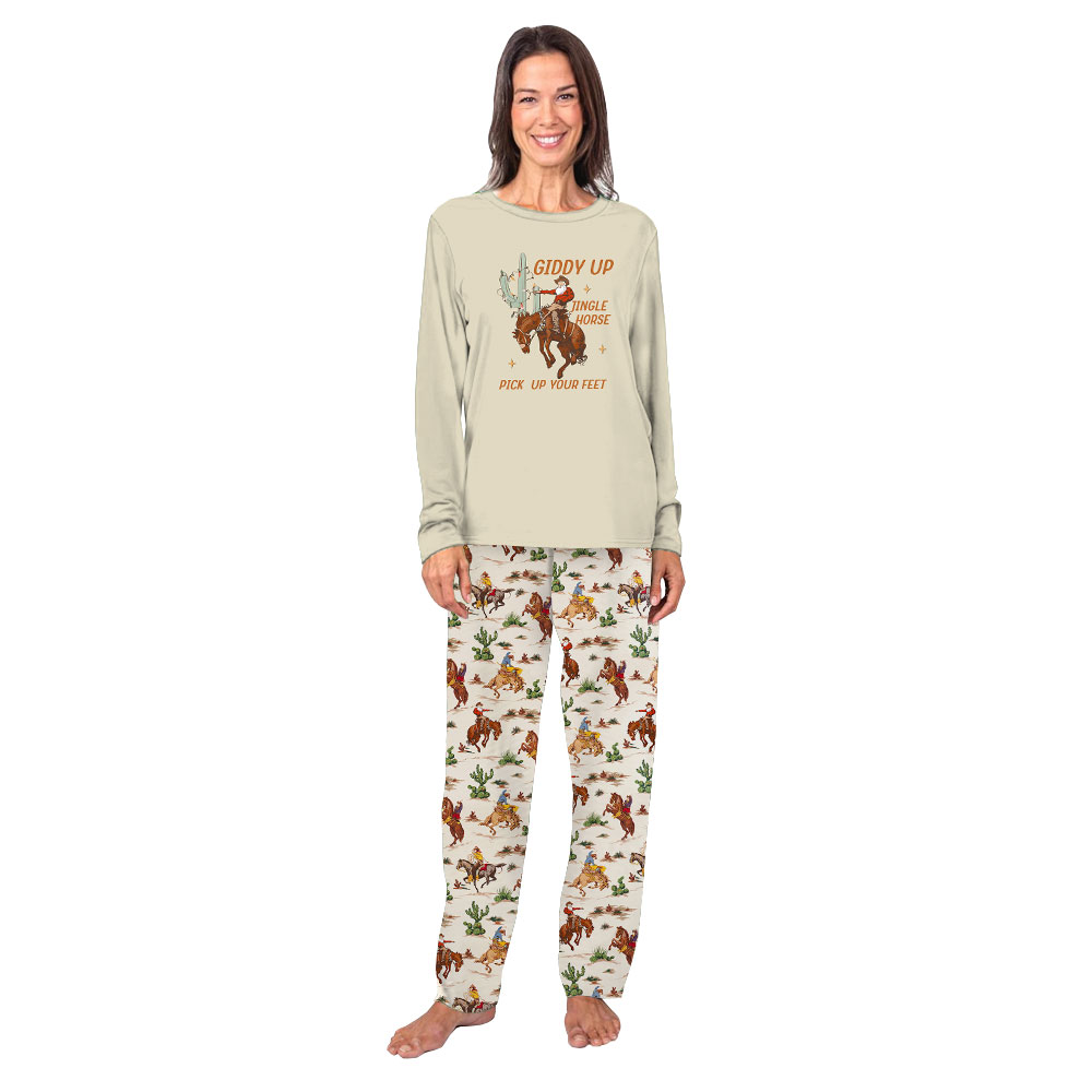 Festive Cowboy Santa Pajamas For Christmas Beige