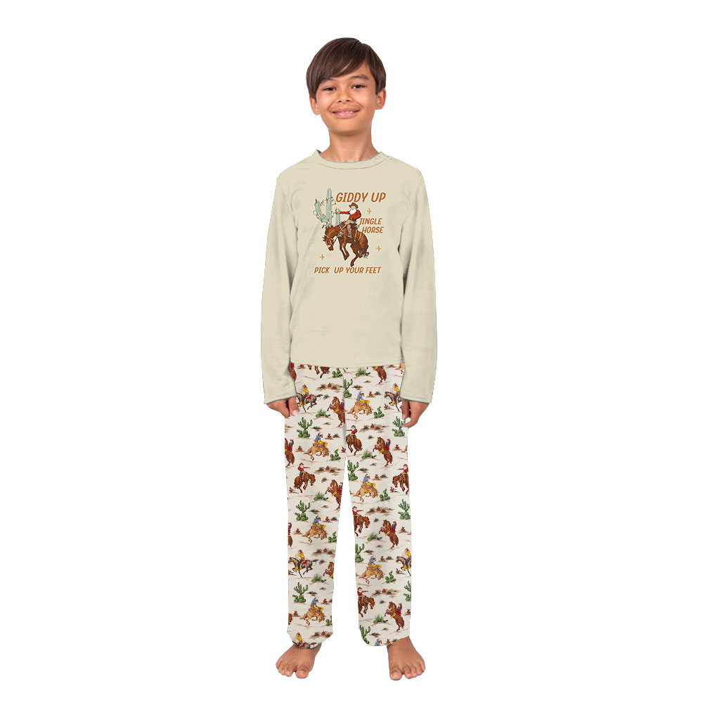 Festive Cowboy Santa Pajamas For Christmas Beige