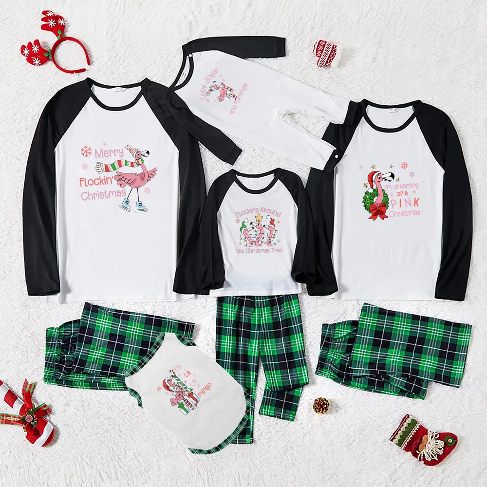 Personalized Flamingo Plaid Family Christmas Pajamas