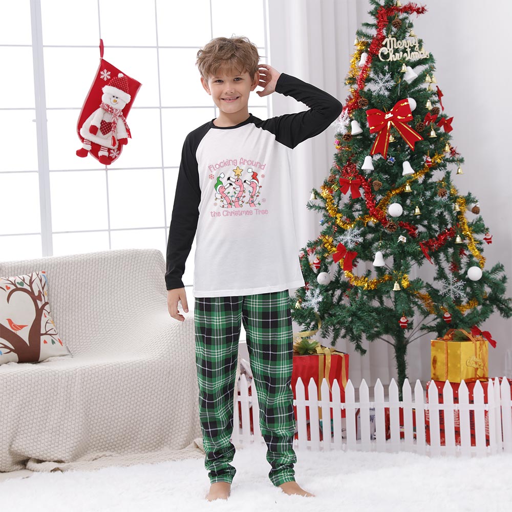 Personalized Flamingo Plaid Family Christmas Pajamas