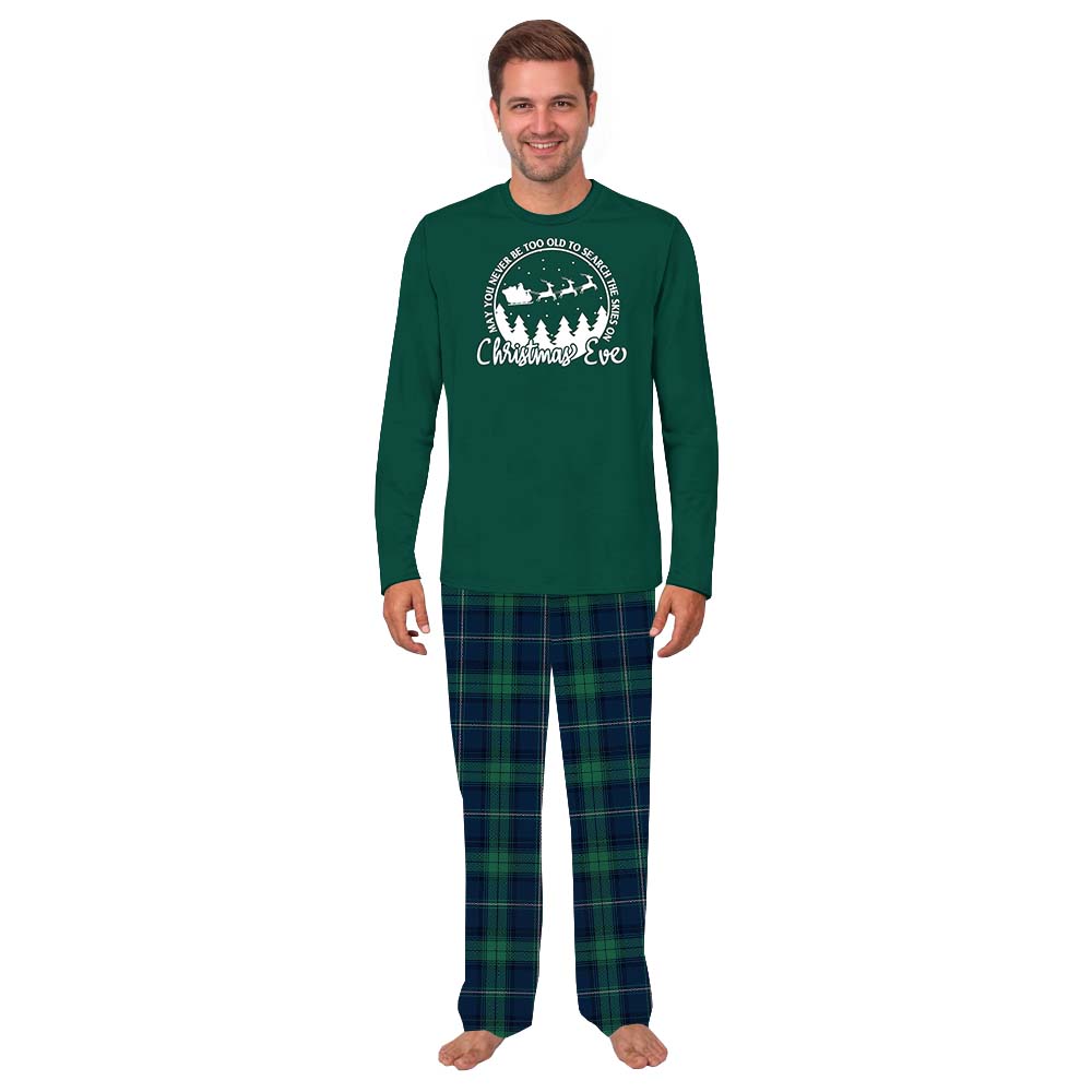 Christmas Eve Navy Blue And Green Christmas Pajamas Family