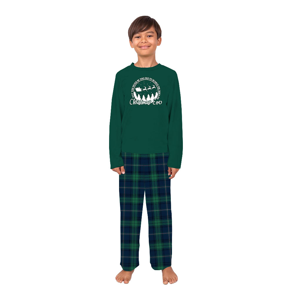 Christmas Eve Navy Blue And Green Christmas Pajamas Family