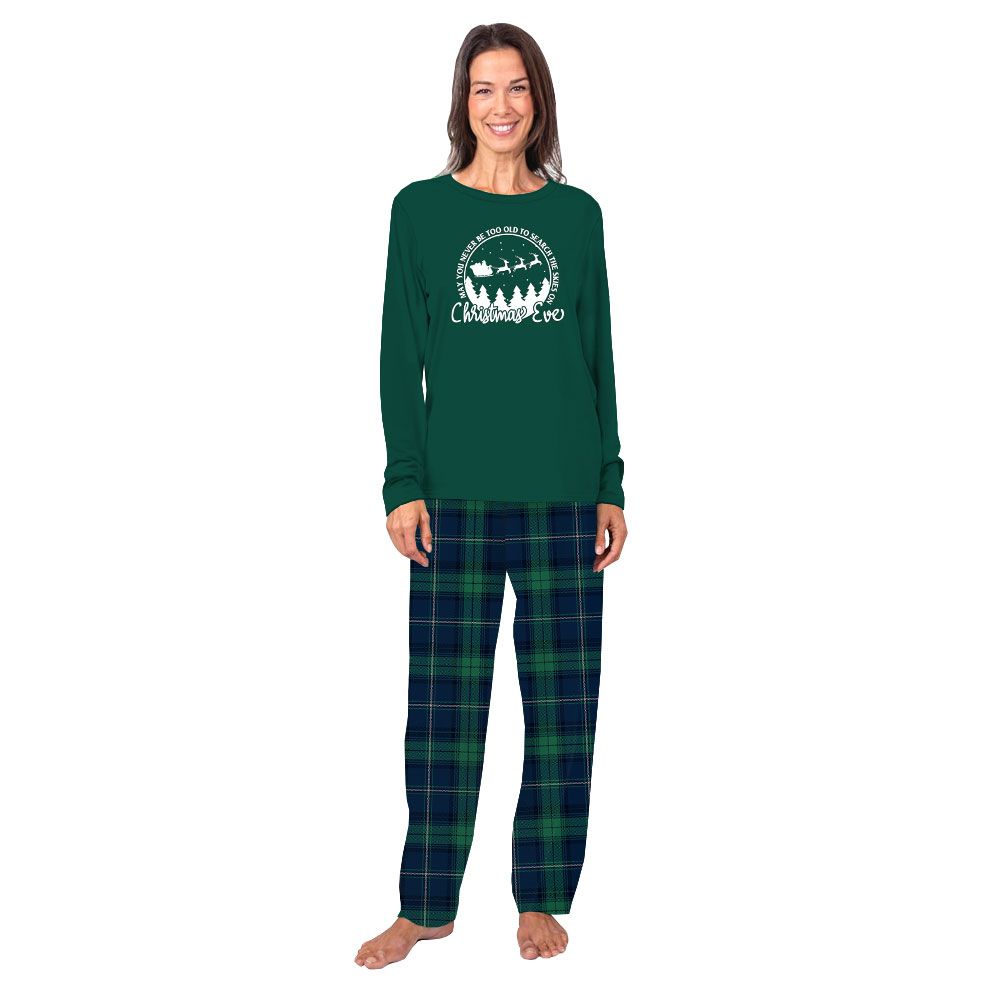 Christmas Eve Navy Blue And Green Christmas Pajamas Family