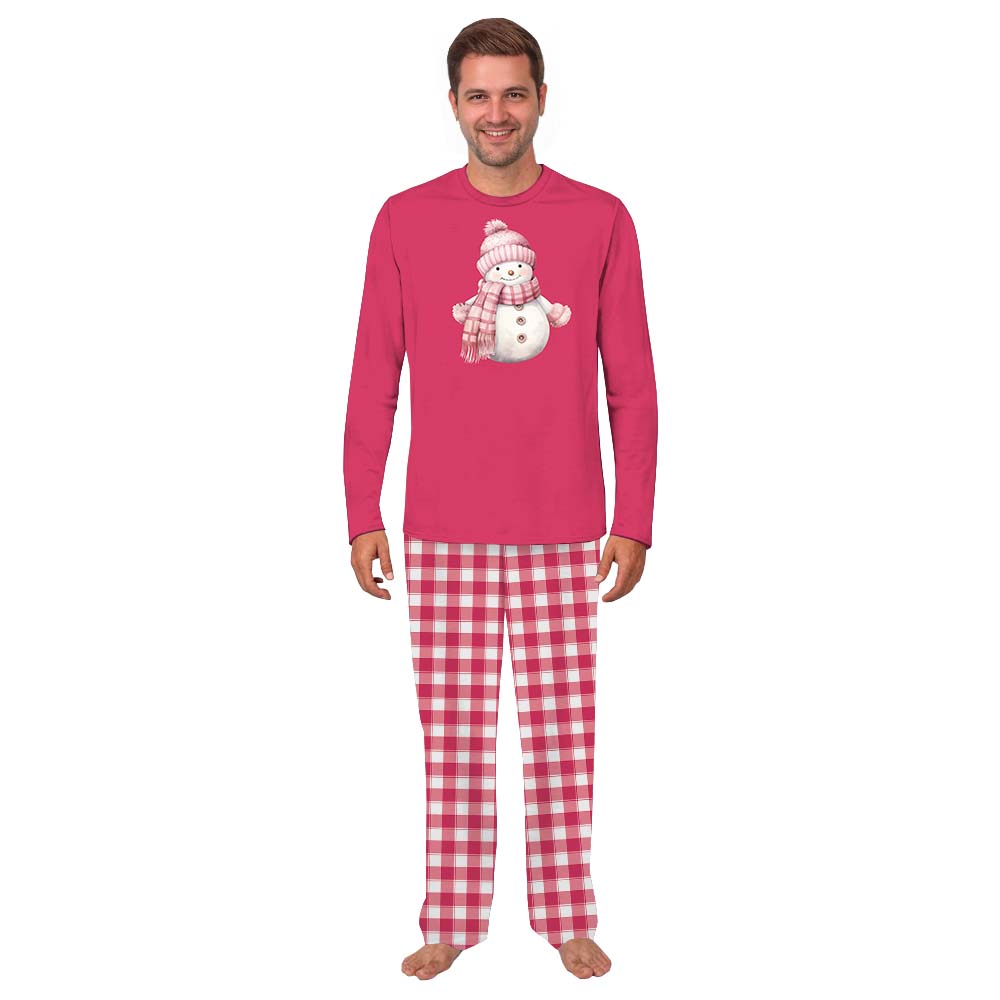 Cute Snowman Pink Plaid Christmas PJs With Plus Size Cute Snowman Pink Plaid Christmas PJs With Plus Size