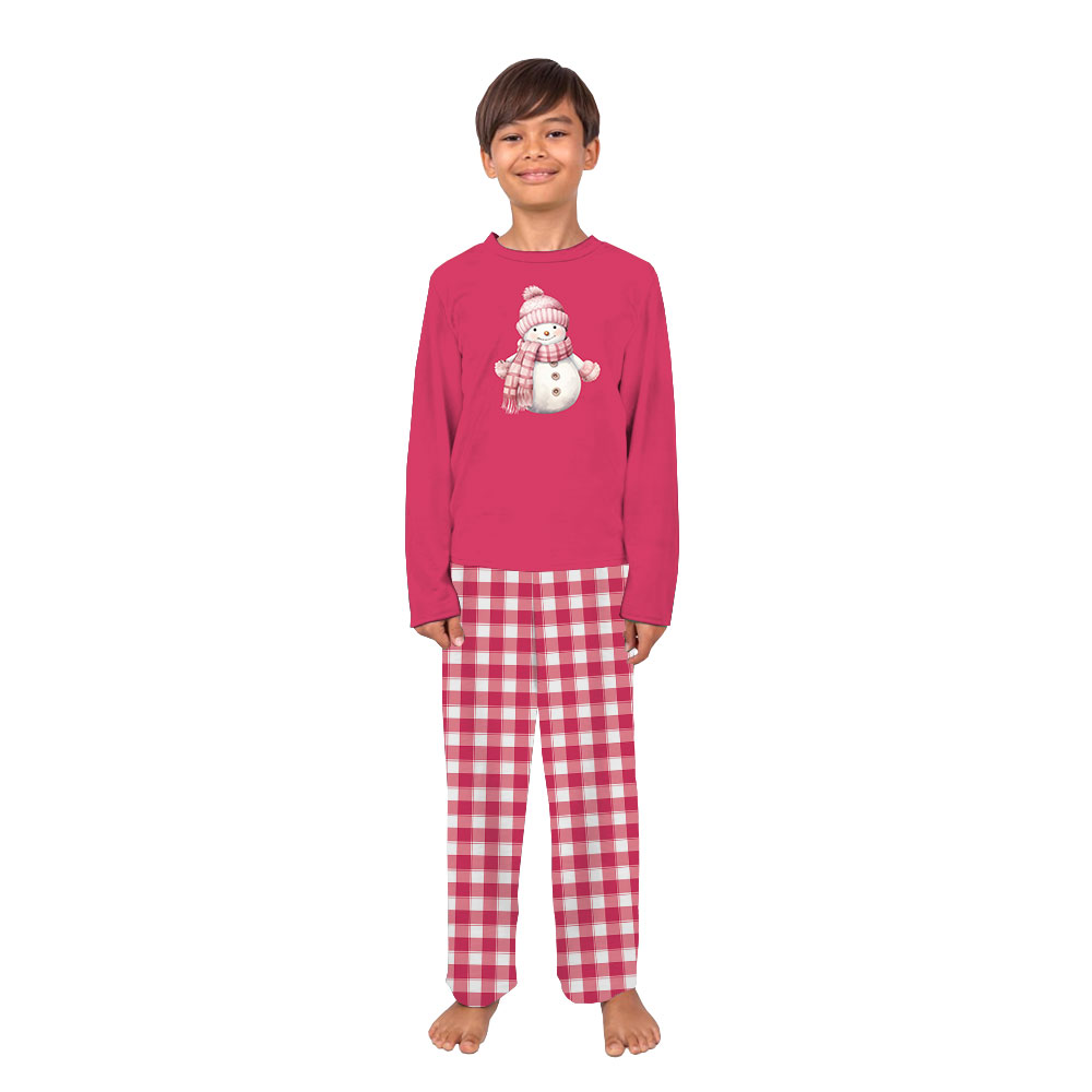 Cute Snowman Pink Plaid Christmas PJs With Plus Size Cute Snowman Pink Plaid Christmas PJs With Plus Size