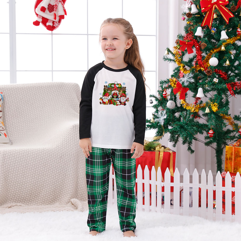 Cute Gnome On Truck Matching Christmas PJ Sets Green And White
