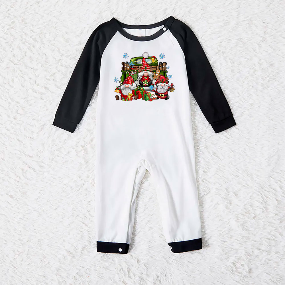 Cute Gnome On Truck Matching Christmas PJ Sets Green And White