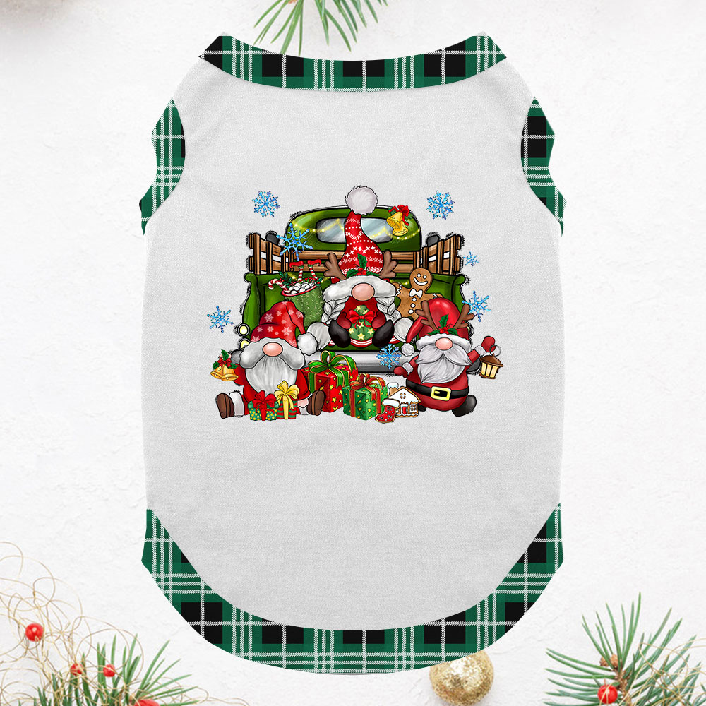 Cute Gnome On Truck Matching Christmas PJ Sets Green And White