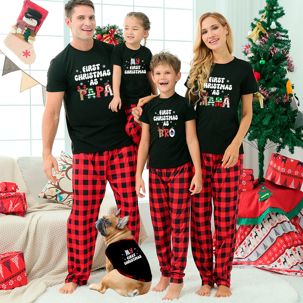 Customized Name First Christmas Xmas Pjs Short Sleeves Plaid Customized Name First Christmas Xmas Pjs Short Sleeves Plaid
