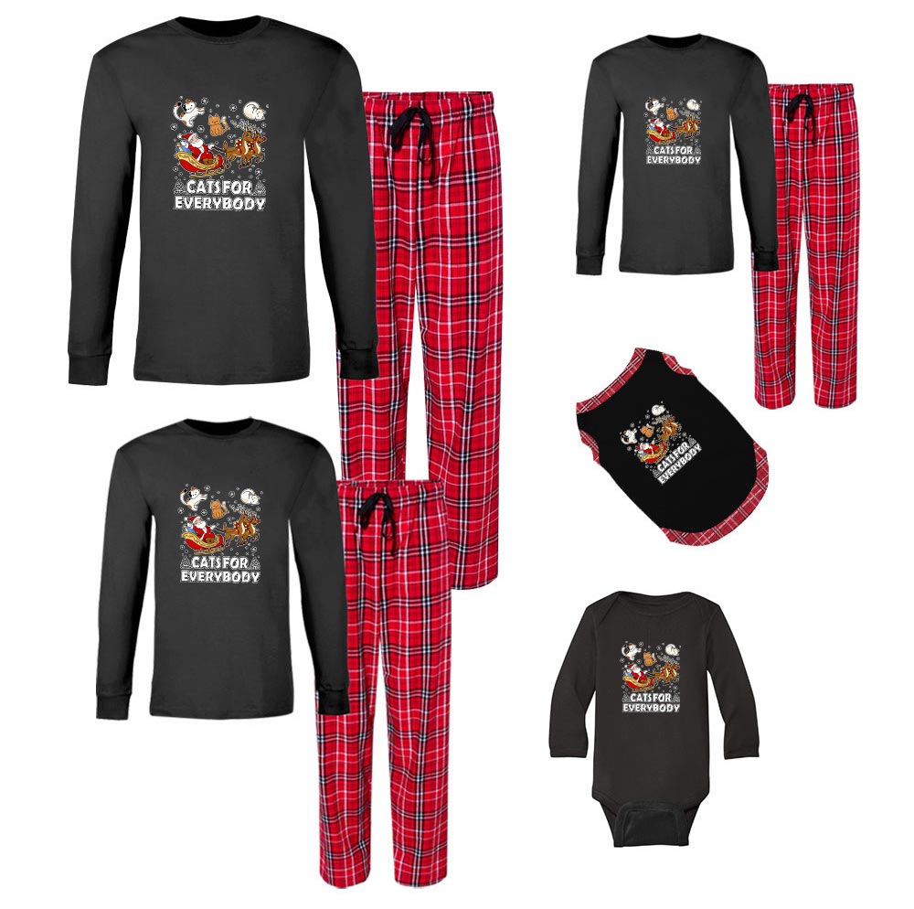 Funny Cats For Everybody Christmas Family Pajamas Matching Cotton