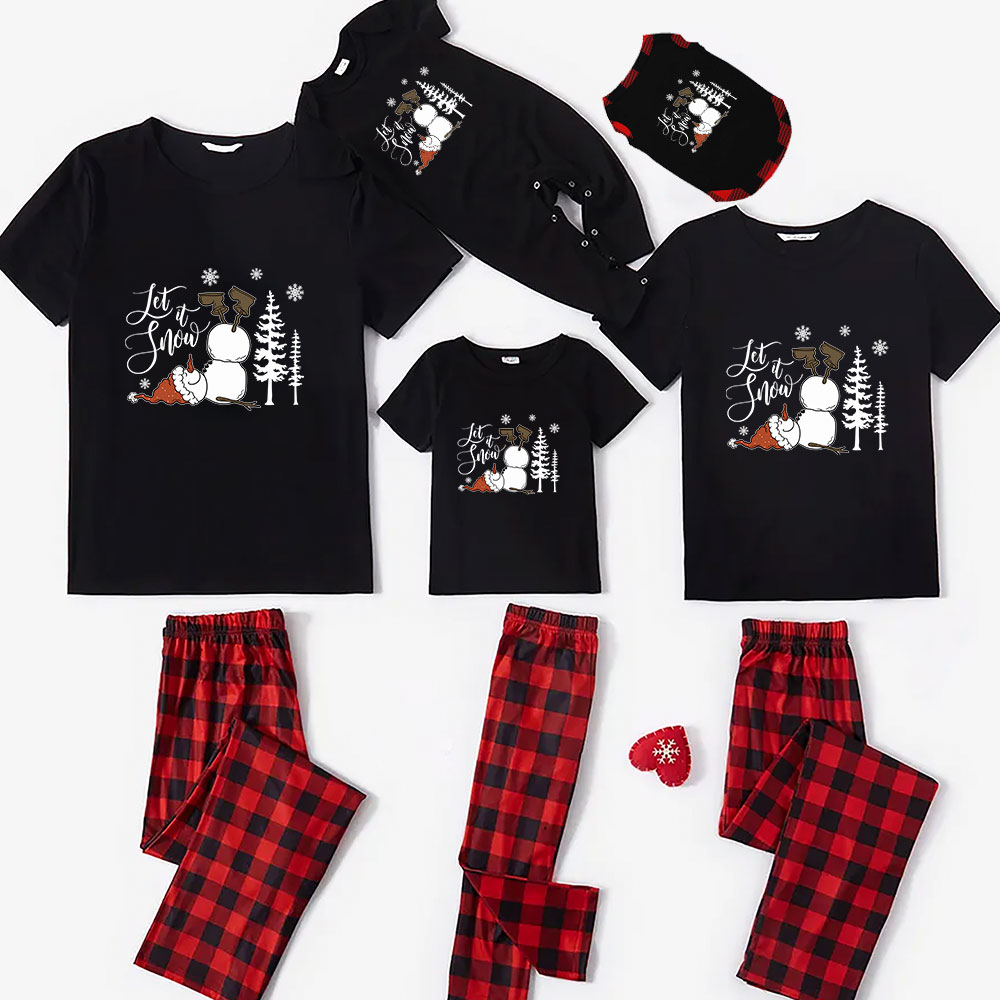 Matching Christmas Pajamas Short Sleeve Fun Snowman Let It Snow Matching Christmas Pajamas Short Sleeve Fun Snowman Let It Snow