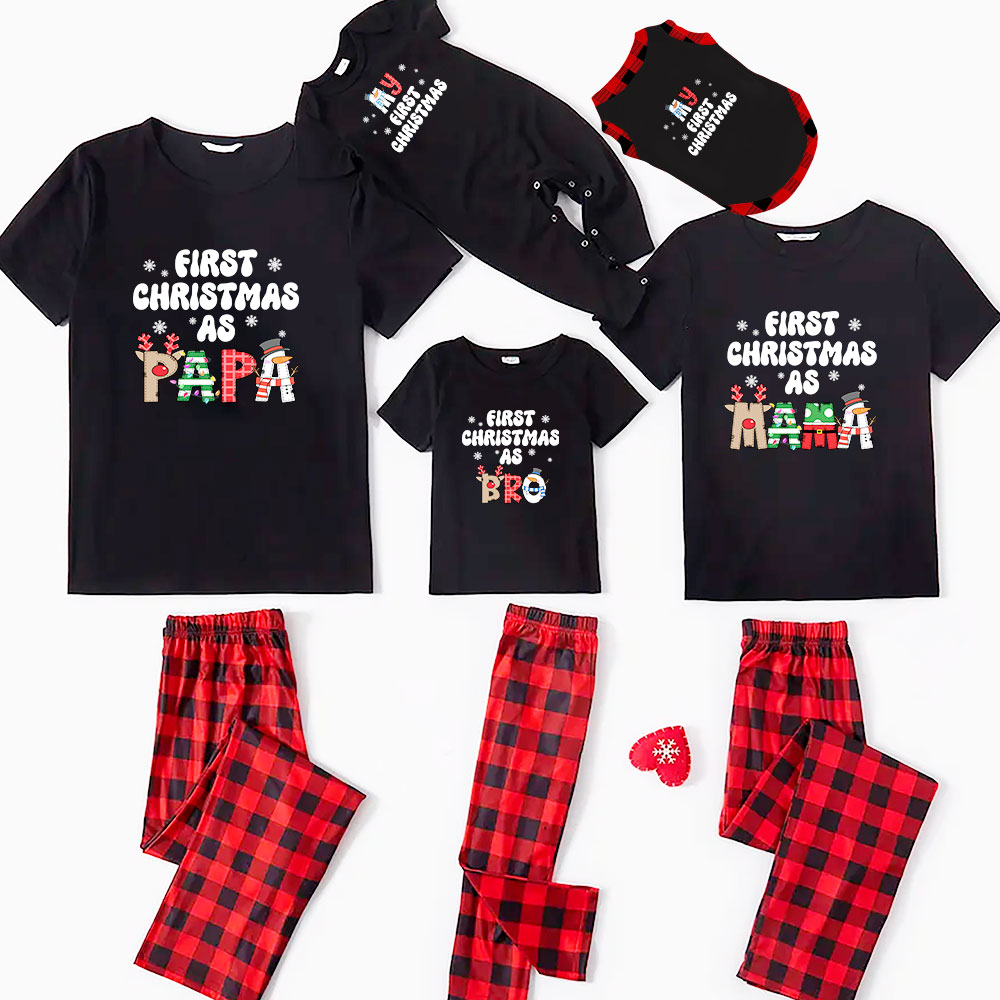 Customized Name First Christmas Xmas Pjs Short Sleeves Plaid Customized Name First Christmas Xmas Pjs Short Sleeves Plaid