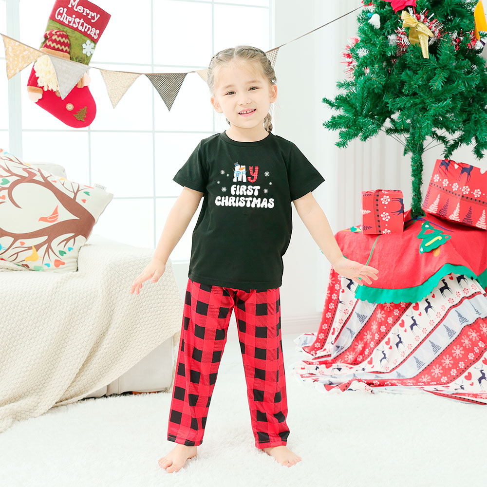 Customized Name First Christmas Xmas Pjs Short Sleeves Plaid Customized Name First Christmas Xmas Pjs Short Sleeves Plaid