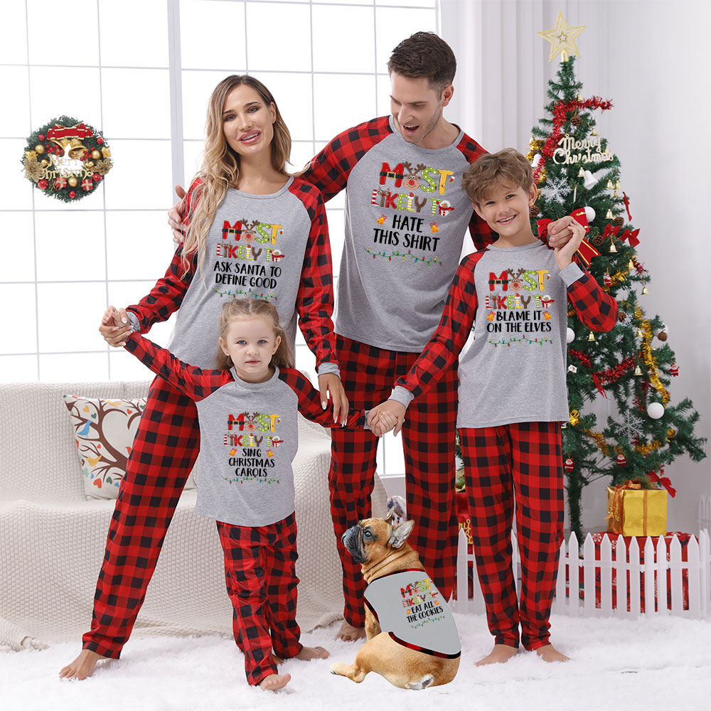 Funny Most Likely Gray Red Christmas Pajamas Family Plaid Funny Most Likely Gray Red Christmas Pajamas Family Plaid