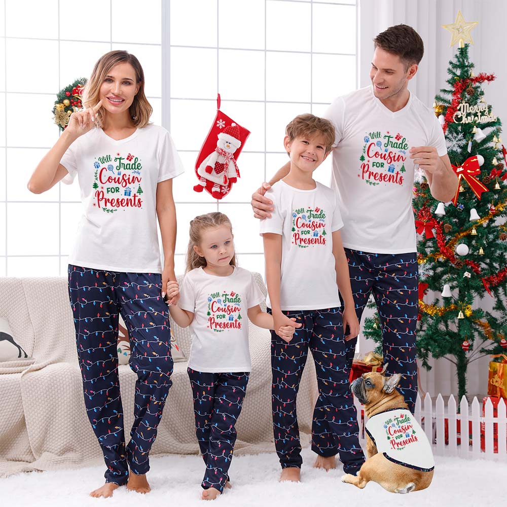 Cousin For Present Funny Matching Christmas Pjs Set Short Sleeve