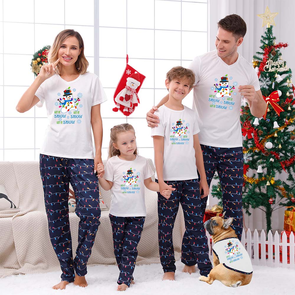 Cute Snowman Matching Christmas Pj For Family And Dog Short Sleeve Cute Snowman Matching Christmas Pj For Family And Dog Short Sleeve