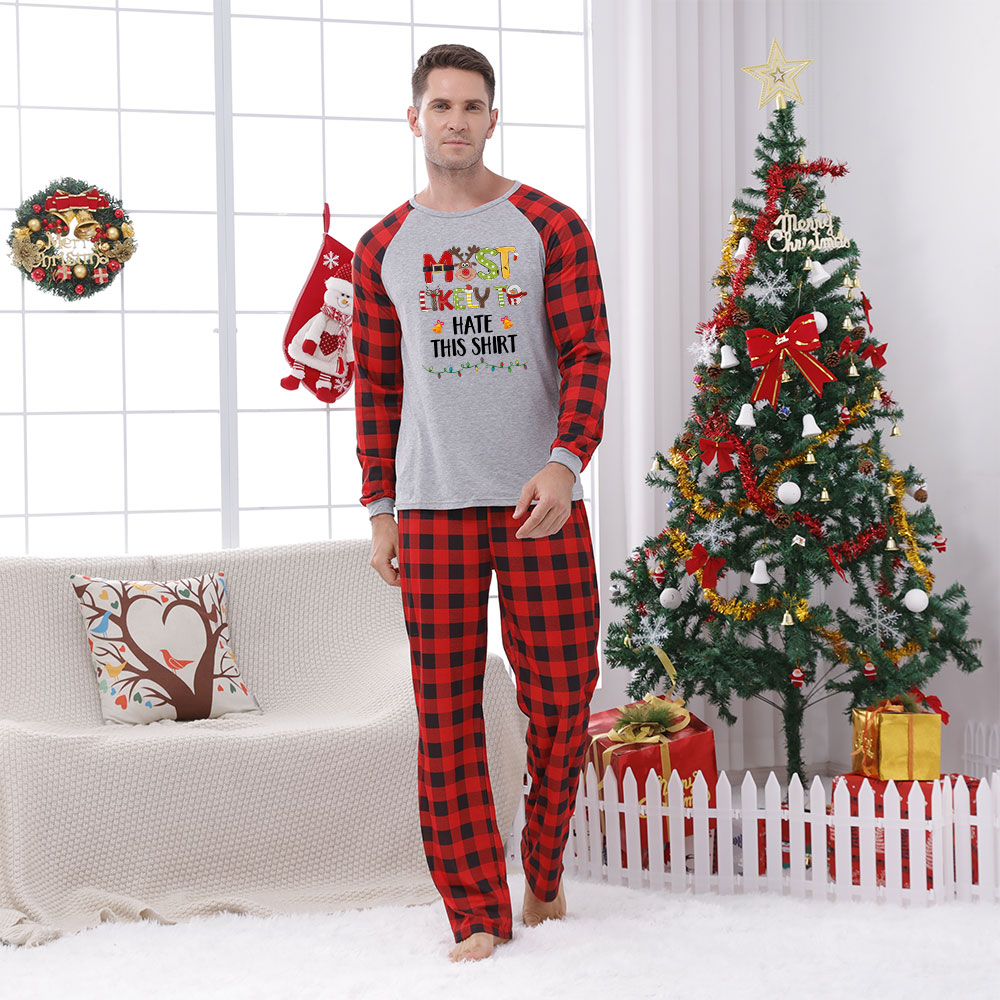Funny Most Likely Gray Red Christmas Pajamas Family Plaid Funny Most Likely Gray Red Christmas Pajamas Family Plaid