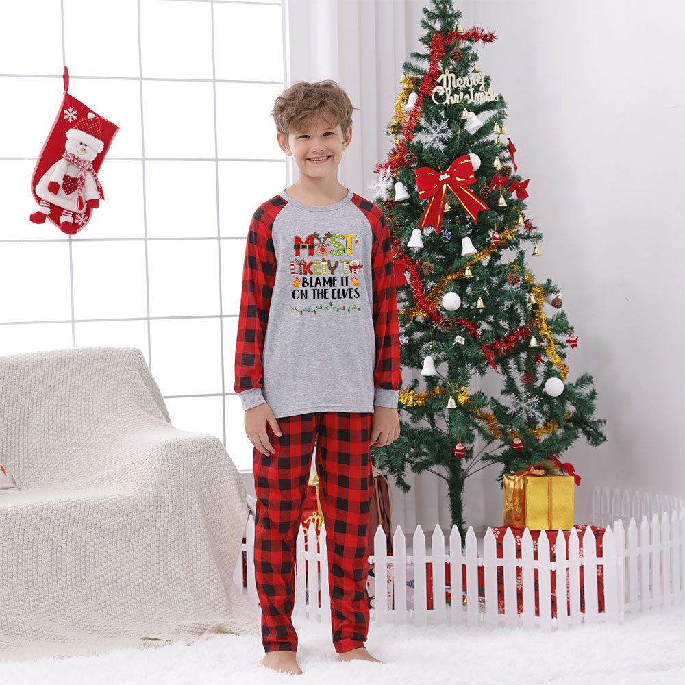 Funny Most Likely Gray Red Christmas Pajamas Family Plaid Funny Most Likely Gray Red Christmas Pajamas Family Plaid