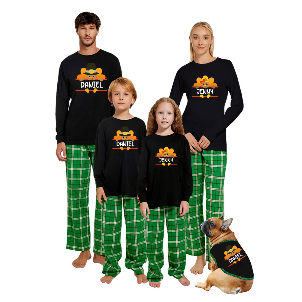 Customized Name Cotton Turkey Thanksgiving Pjs Family Customized Name Cotton Turkey Thanksgiving Pjs Family
