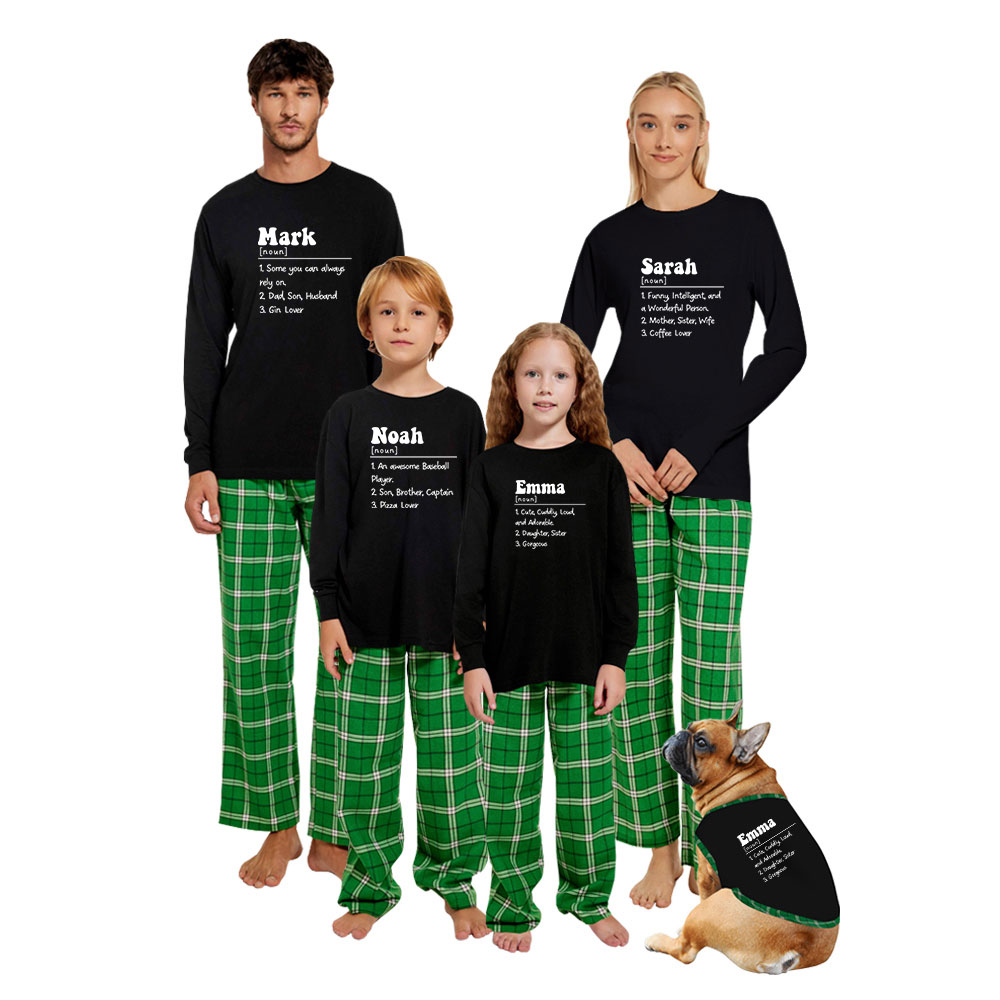 Personalized Name Cotton Family Xmas Pajamas Green Plaid Personalized Name Cotton Family Xmas Pajamas Green Plaid
