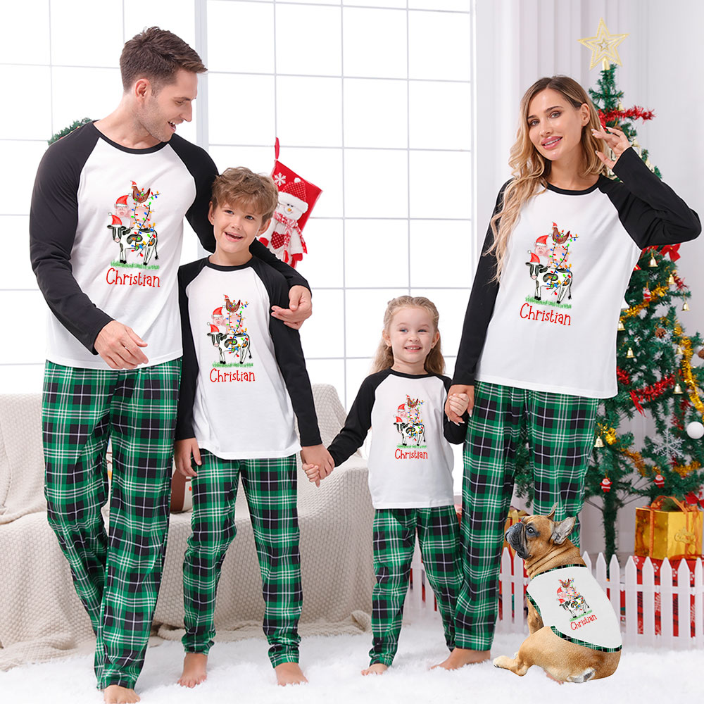 Customizable Green Farm Animal Matching Christmas Pjs Customizable Green Farm Animal Matching Christmas Pjs