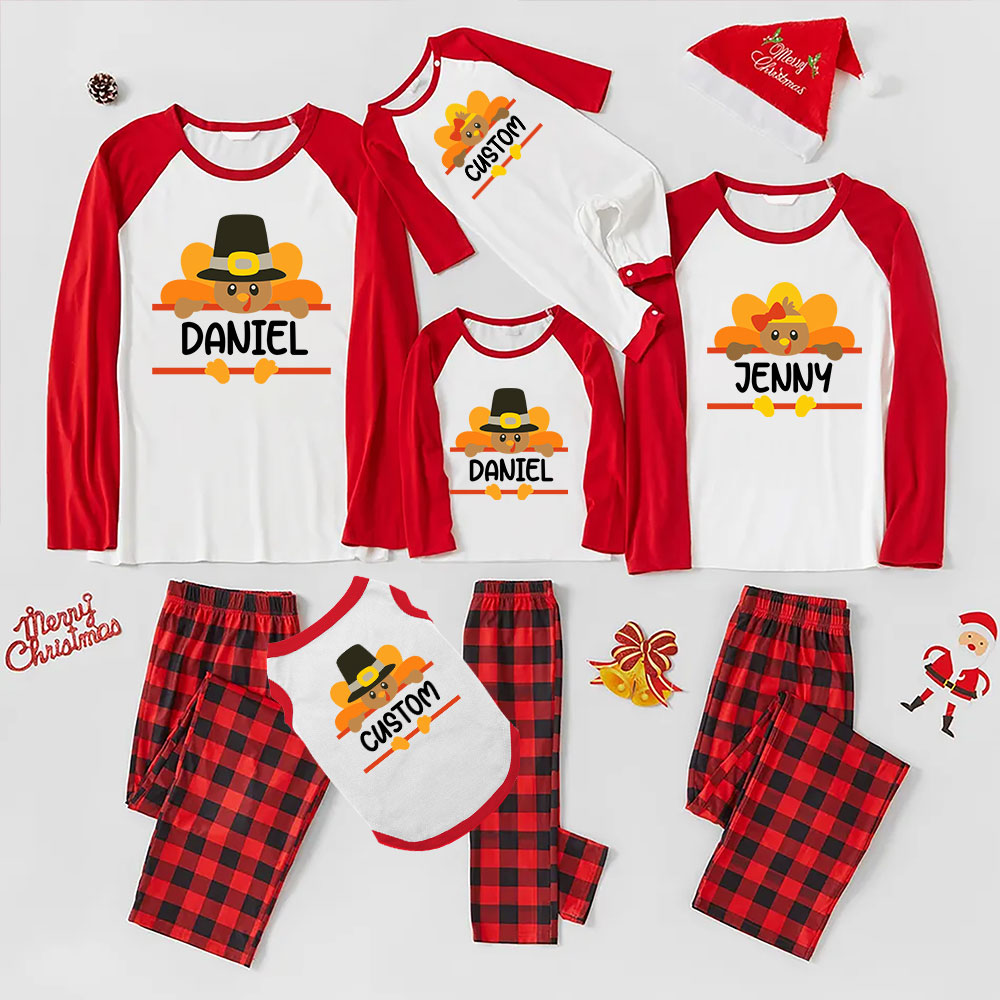 Personalized Thanksgiving Family Pjs Turkey With Bow Or Hat Personalized Thanksgiving Family Pjs Turkey With Bow Or Hat