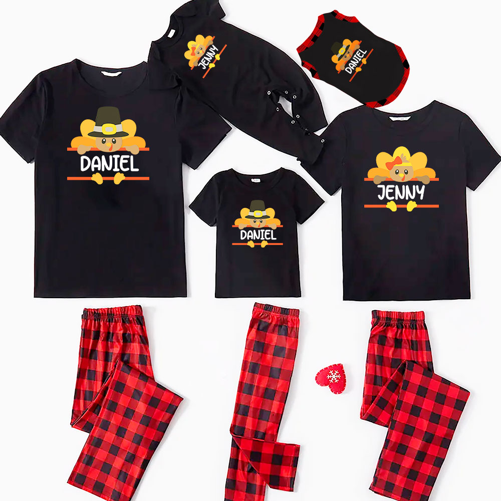 Turkey Family Thanksgiving Pjs Short Sleeves With Name Turkey Family Thanksgiving Pjs Short Sleeves With Name