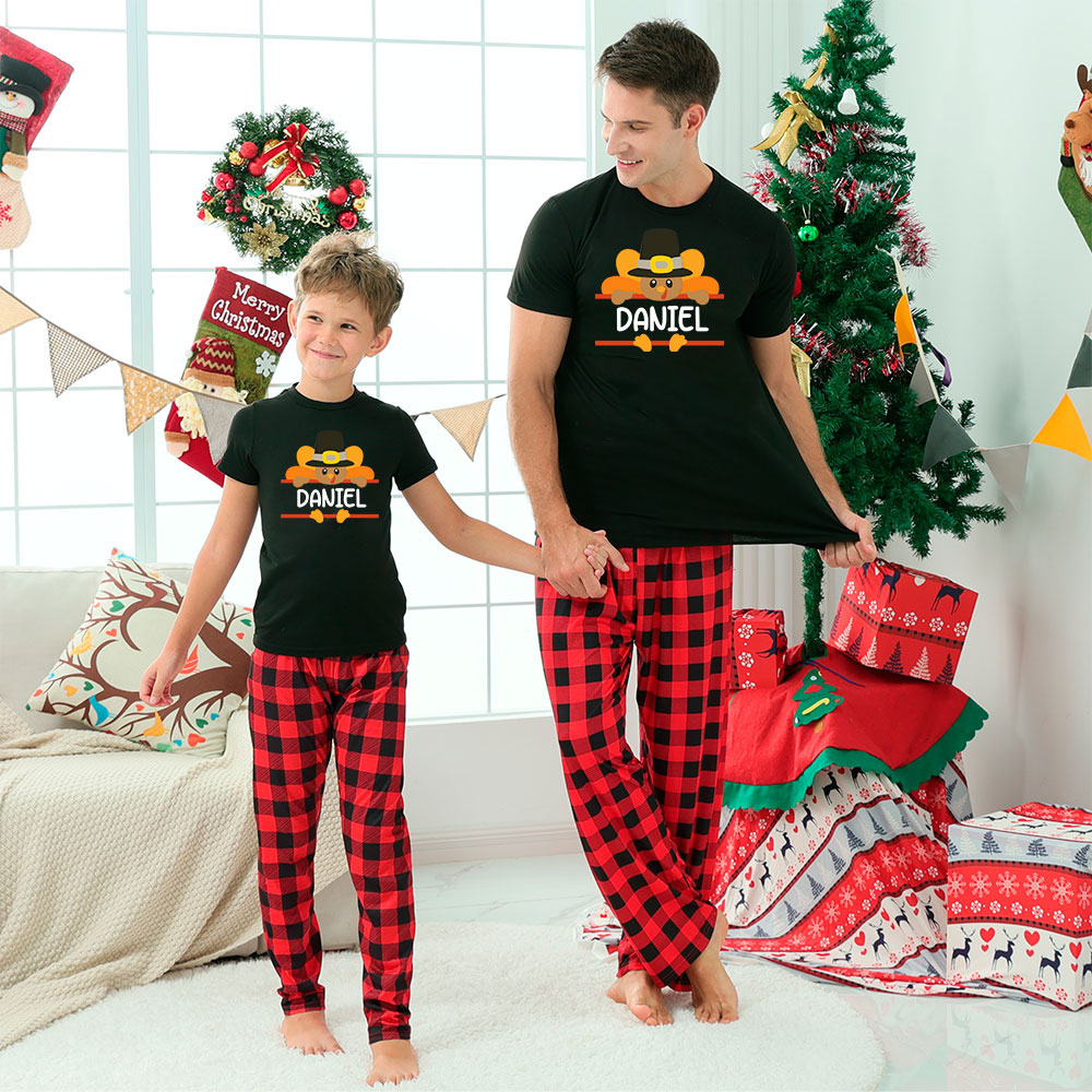 Turkey Family Thanksgiving Pjs Short Sleeves With Name Turkey Family Thanksgiving Pjs Short Sleeves With Name