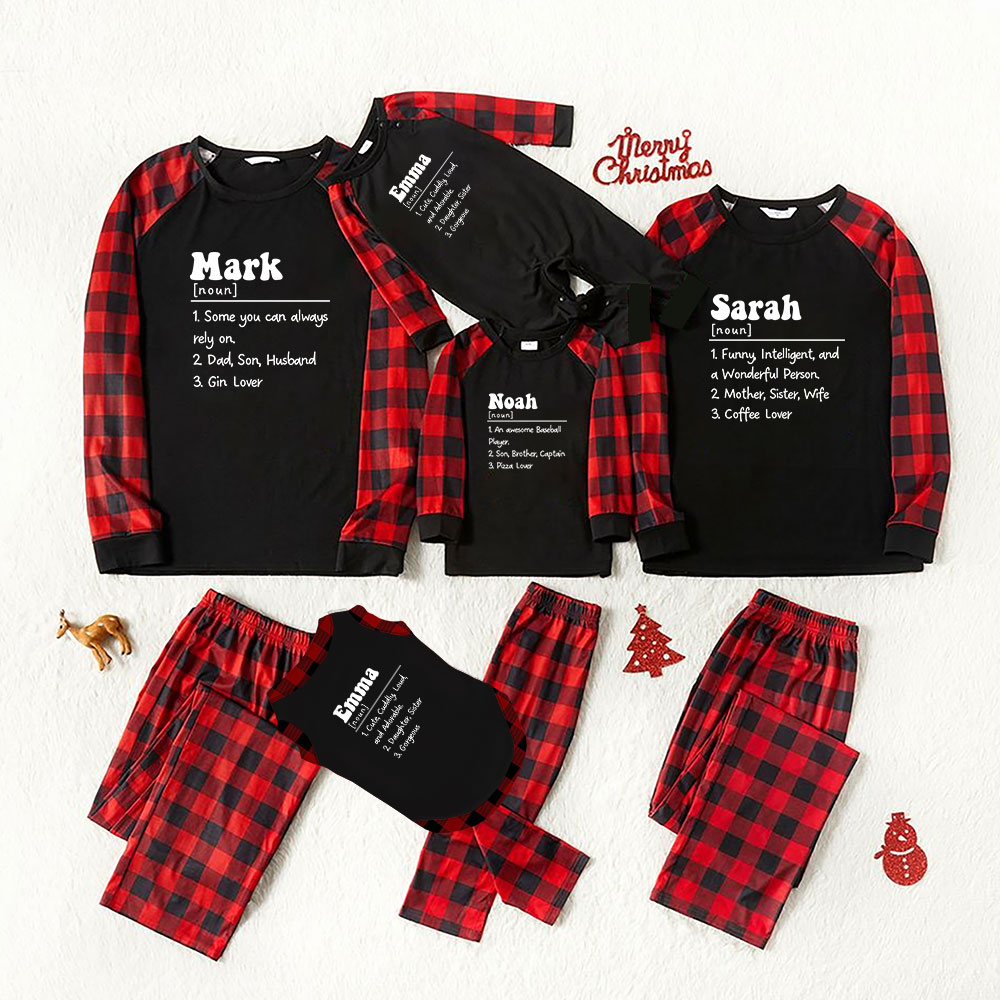 Customizable Family Christmas PJ Sets With Name Black Red Plaid Customizable Family Christmas PJ Sets With Name Black Red Plaid